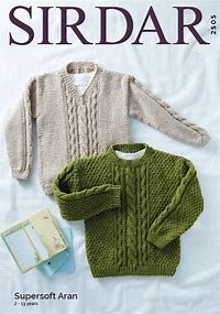 Sirdar 2505 Sweaters in Sirdar Supersoft Aran (#4) weight yarn. Sizes 2-13 years.